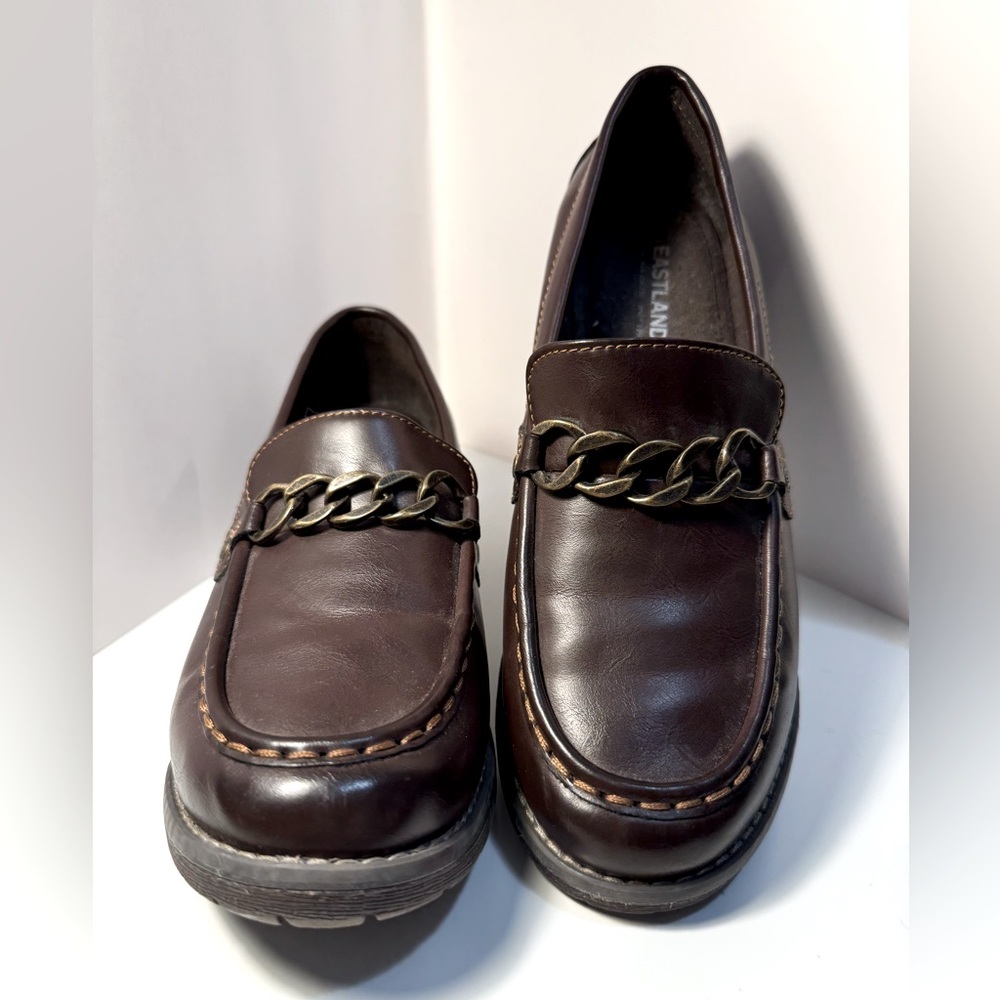 EASTLAND Nora - Chunky Heel Slip-On Loafers - Women's Size 9.5 - Brown